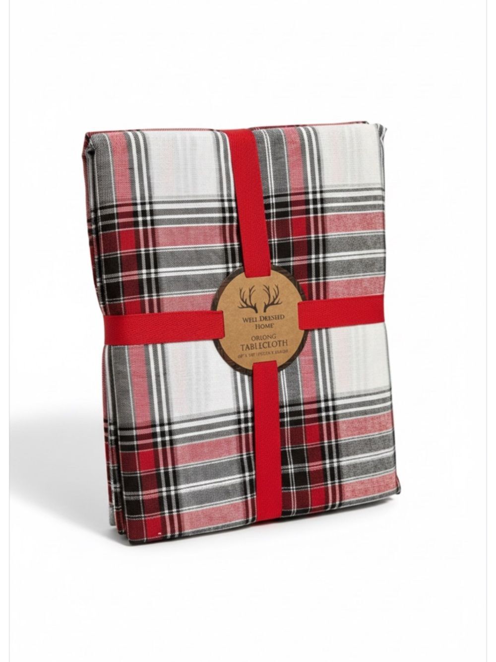 Well Dressed Home Oblong Plaid Tablecloth - Red, Black, White 60” x 104”